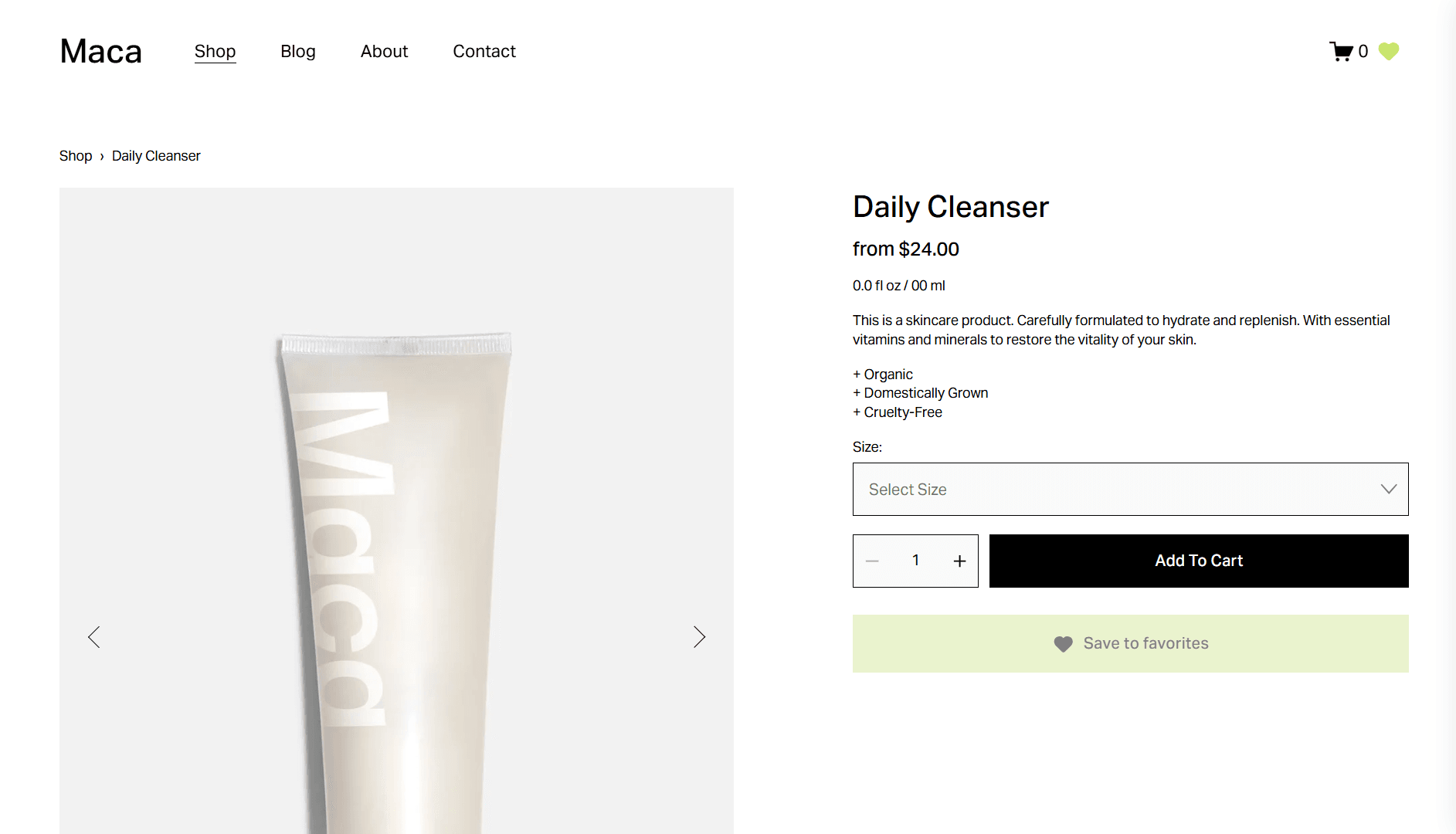 Live example – maca-cosmetics.squarespace.com